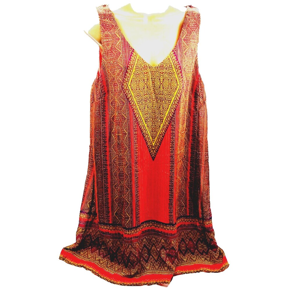 City Triangles Tunic Dress Tribal Aztec Flowy Orange Red L India Boho Hippie
